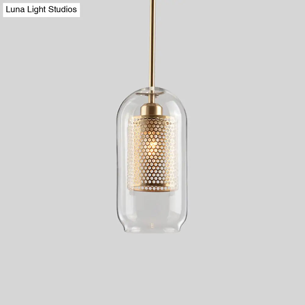 Metal Cylinder Pendant Lamp With Glass Shade For Contemporary Dining Room Lighting Gold / Small Tube