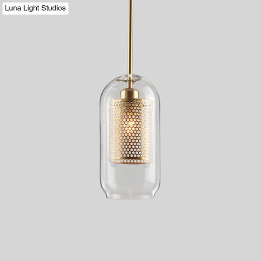 Metal Cylinder Pendant Lamp With Glass Shade For Contemporary Dining Room Lighting Gold / Small Tube