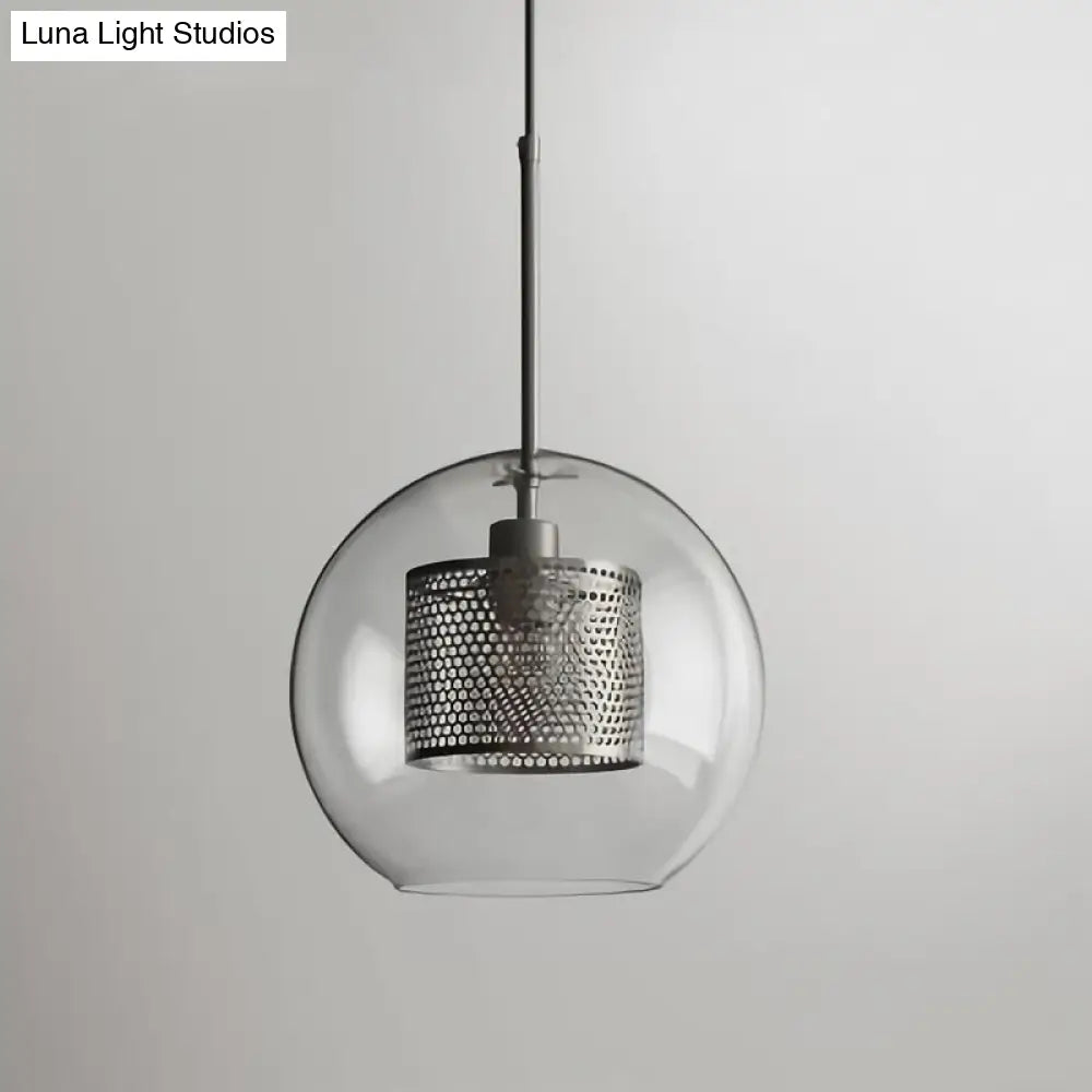 Metal Cylinder Pendant Lamp With Glass Shade For Contemporary Dining Room Lighting Silver / Small