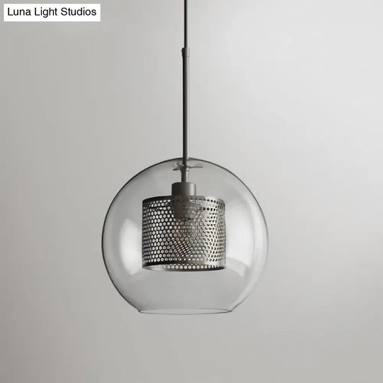 Metal Cylinder Pendant Lamp With Glass Shade For Contemporary Dining Room Lighting Silver / Small