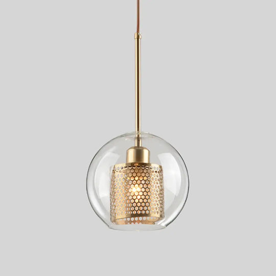 Contemporary Metal Pendant Light With Glass Shade For Dining Room Gold / Small Globe