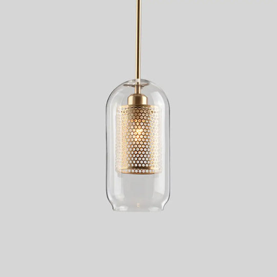 Contemporary Metal Pendant Light With Glass Shade For Dining Room Gold / Small Tube