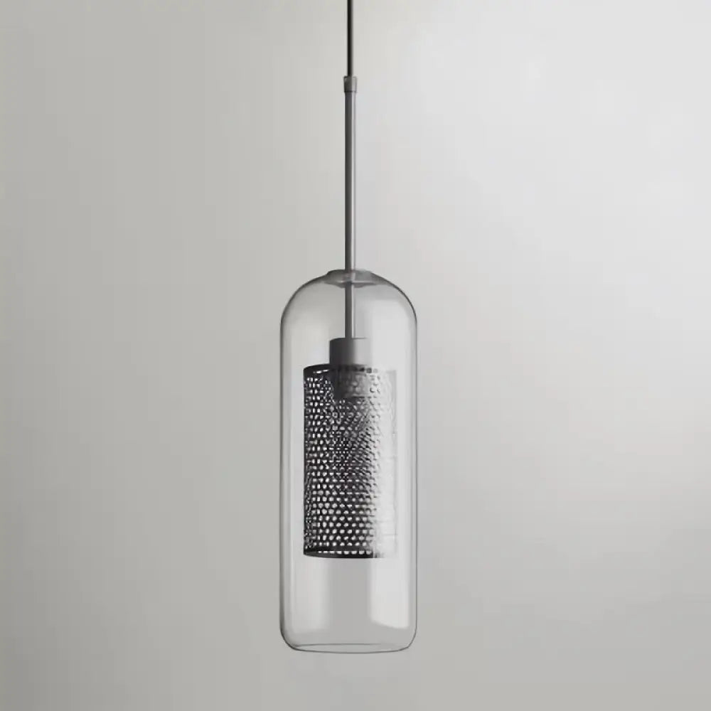 Contemporary Metal Pendant Light With Glass Shade For Dining Room Silver / Small Tube