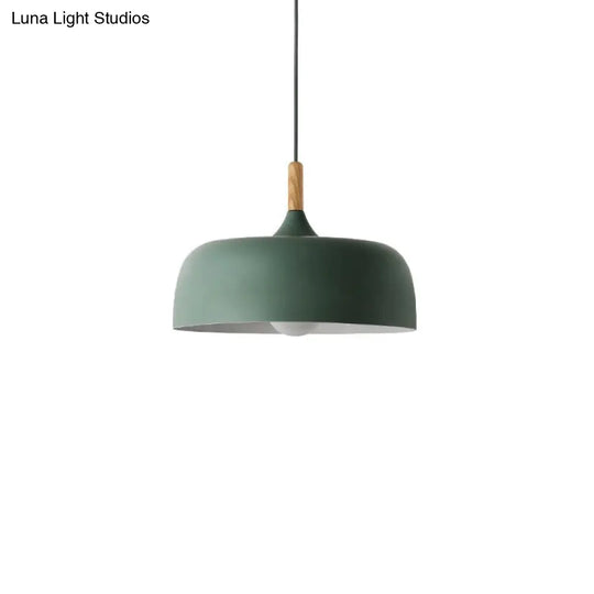 Contemporary Metal Pendant Light With Wood Cork - Geometry Dining Room Ceiling Lamp Kit Green /