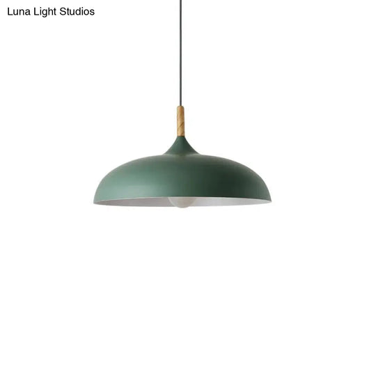 Contemporary Metal Pendant Light With Wood Cork - Geometry Dining Room Ceiling Lamp Kit Green /
