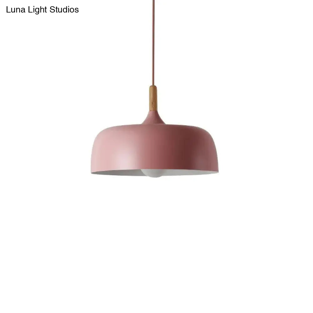 Contemporary Metal Pendant Light With Wood Cork - Geometry Dining Room Ceiling Lamp Kit Pink / Small