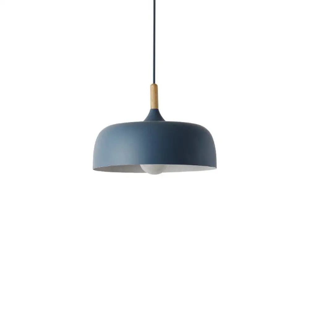 Contemporary Metal Pendant Light With Wood Cork - Geometry Dining Room Ceiling Lamp 1 Bulb Blue /