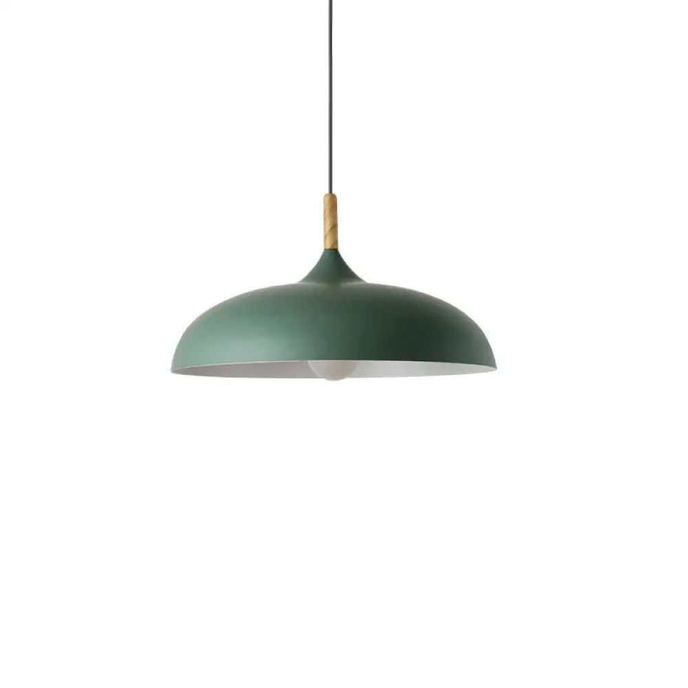 Contemporary Metal Pendant Light With Wood Cork - Geometry Dining Room Ceiling Lamp 1 Bulb Green /