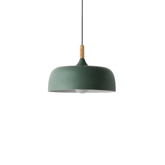 Contemporary Metal Pendant Light With Wood Cork - Geometry Dining Room Ceiling Lamp 1 Bulb Green /