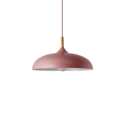 Contemporary Metal Pendant Light With Wood Cork - Geometry Dining Room Ceiling Lamp 1 Bulb Pink /