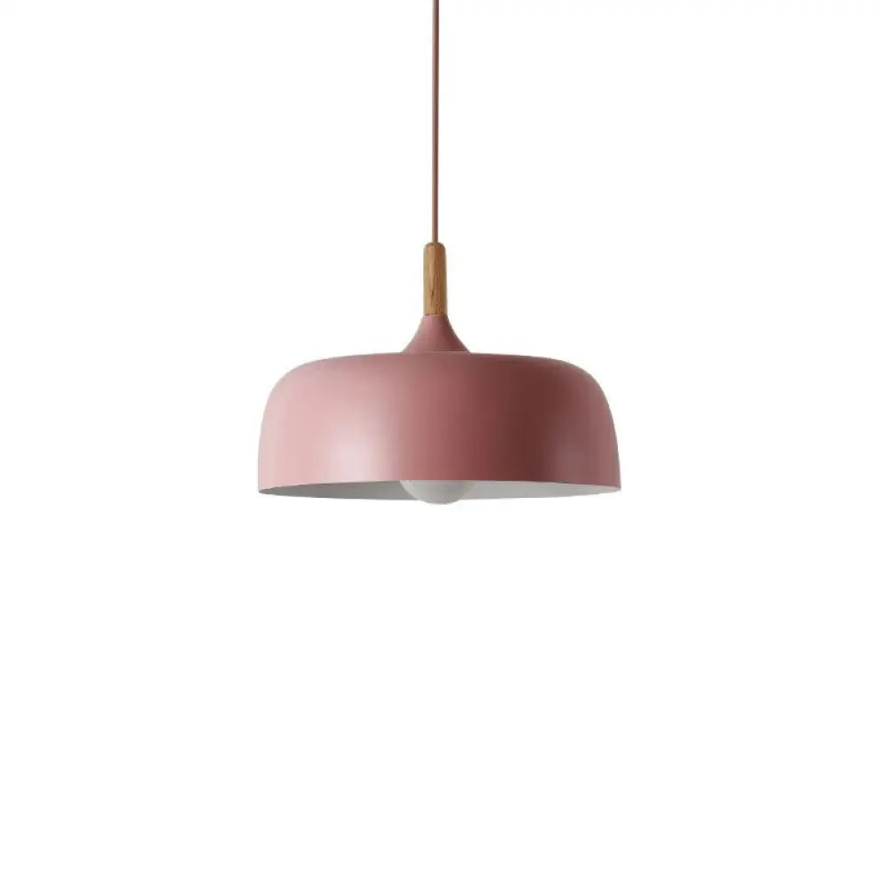 Contemporary Metal Pendant Light With Wood Cork - Geometry Dining Room Ceiling Lamp 1 Bulb Pink /