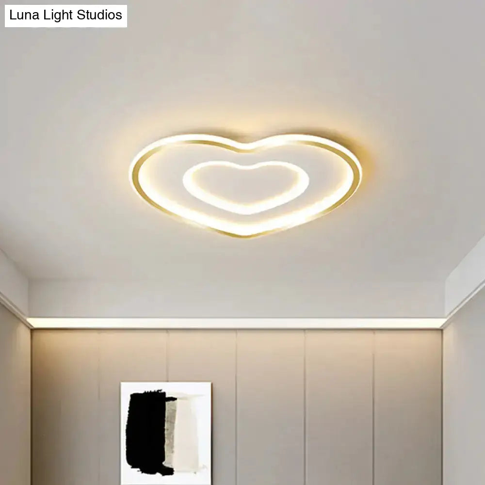 Contemporary Metal Polished Gold Led Ceiling Mount Lamp - Extra Thin Flush Light For Baby Room