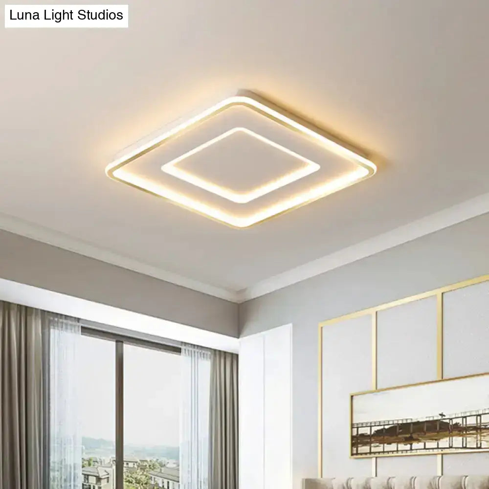 Contemporary Metal Polished Gold Led Ceiling Mount Lamp - Extra Thin Flush Light For Baby Room