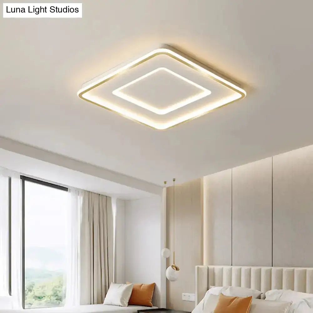 Contemporary Metal Polished Gold Led Ceiling Mount Lamp - Extra Thin Flush Light For Baby Room