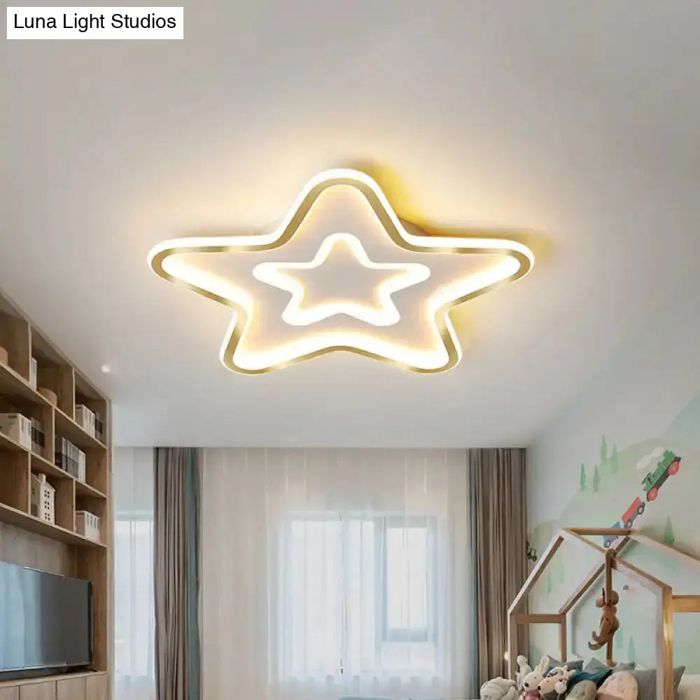 Contemporary Metal Polished Gold Led Ceiling Mount Lamp - Extra Thin Flush Light For Baby Room