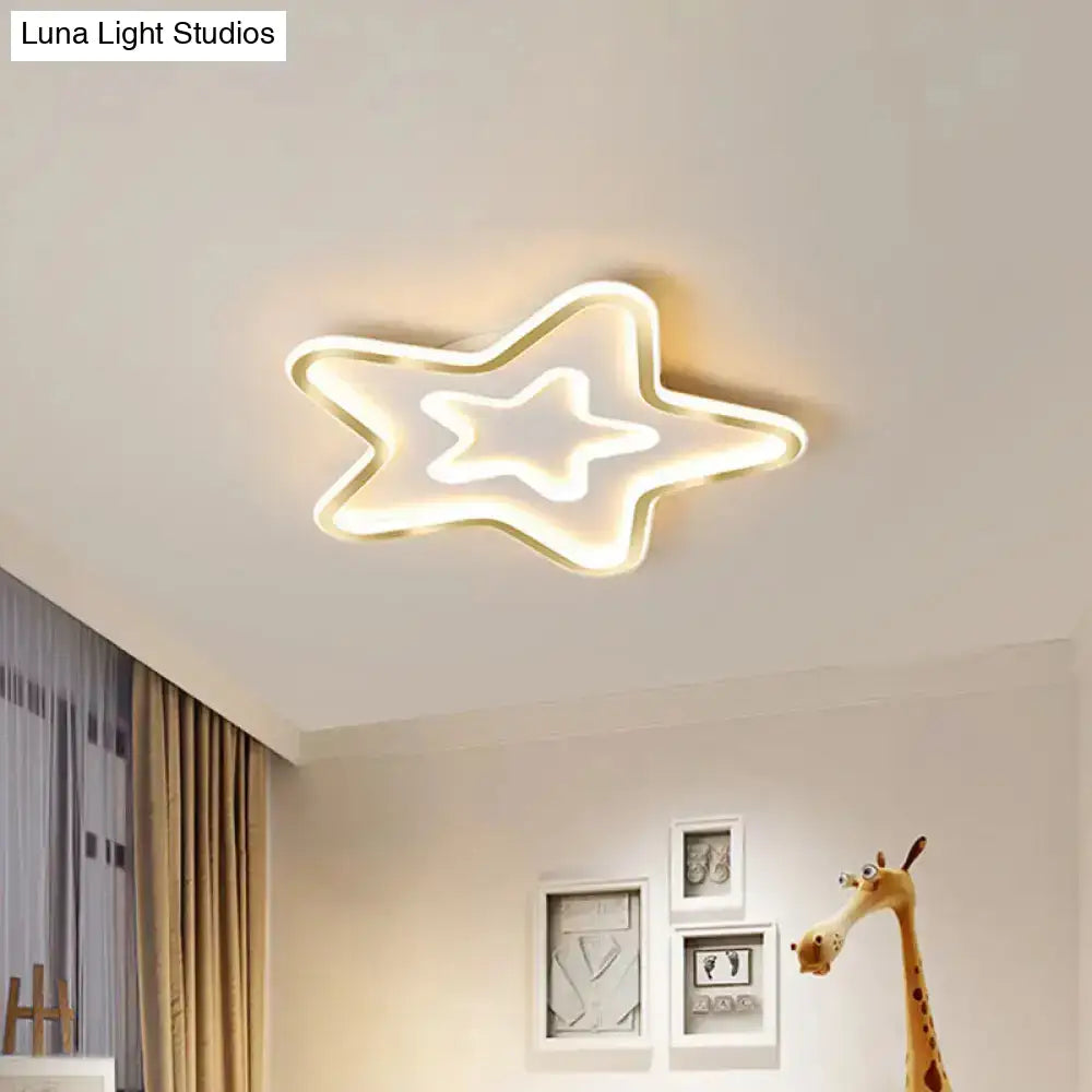 Contemporary Metal Polished Gold Led Ceiling Mount Lamp - Extra Thin Flush Light For Baby Room