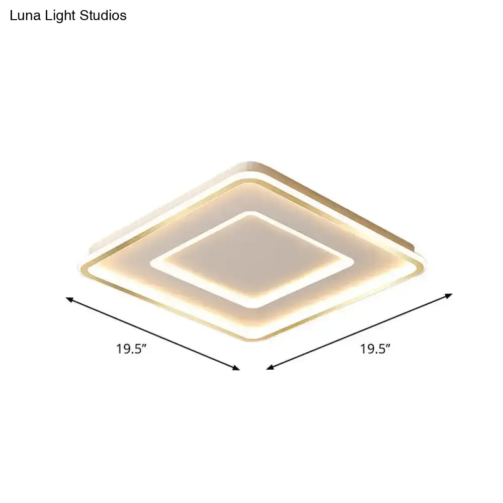 Contemporary Metal Polished Gold Led Ceiling Mount Lamp - Extra Thin Flush Light For Baby Room