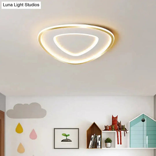 Contemporary Metal Polished Gold Led Ceiling Mount Lamp - Extra Thin Flush Light For Baby Room