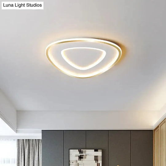 Contemporary Metal Polished Gold Led Ceiling Mount Lamp - Extra Thin Flush Light For Baby Room