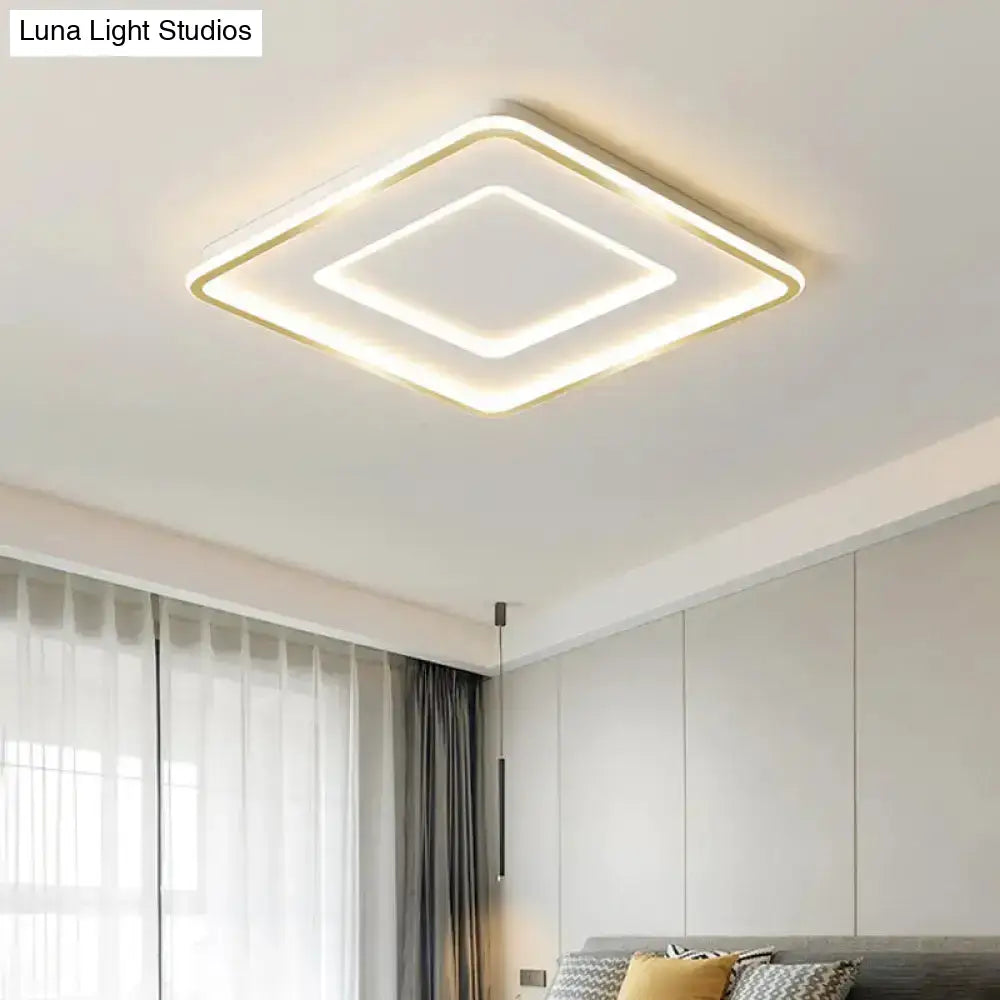 Contemporary Metal Polished Gold Led Ceiling Mount Lamp - Extra Thin Flush Light For Baby Room