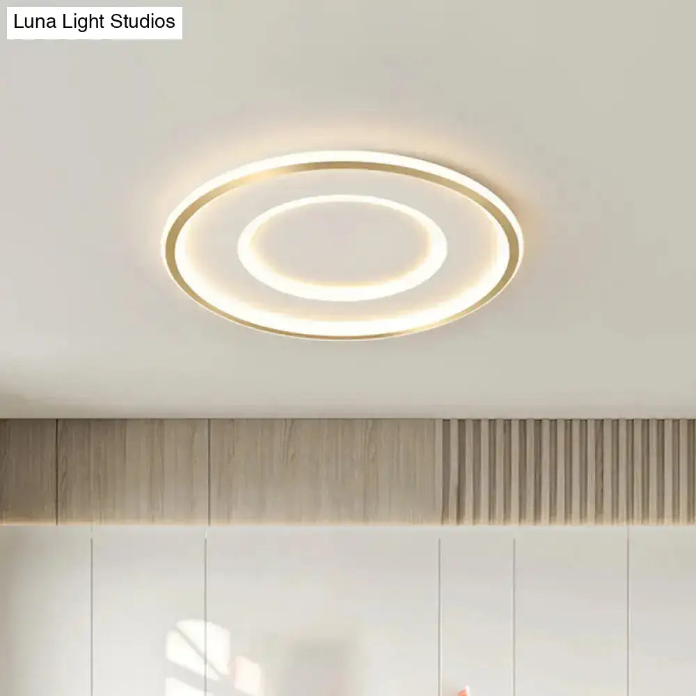 Contemporary Metal Polished Gold Led Ceiling Mount Lamp - Extra Thin Flush Light For Baby Room