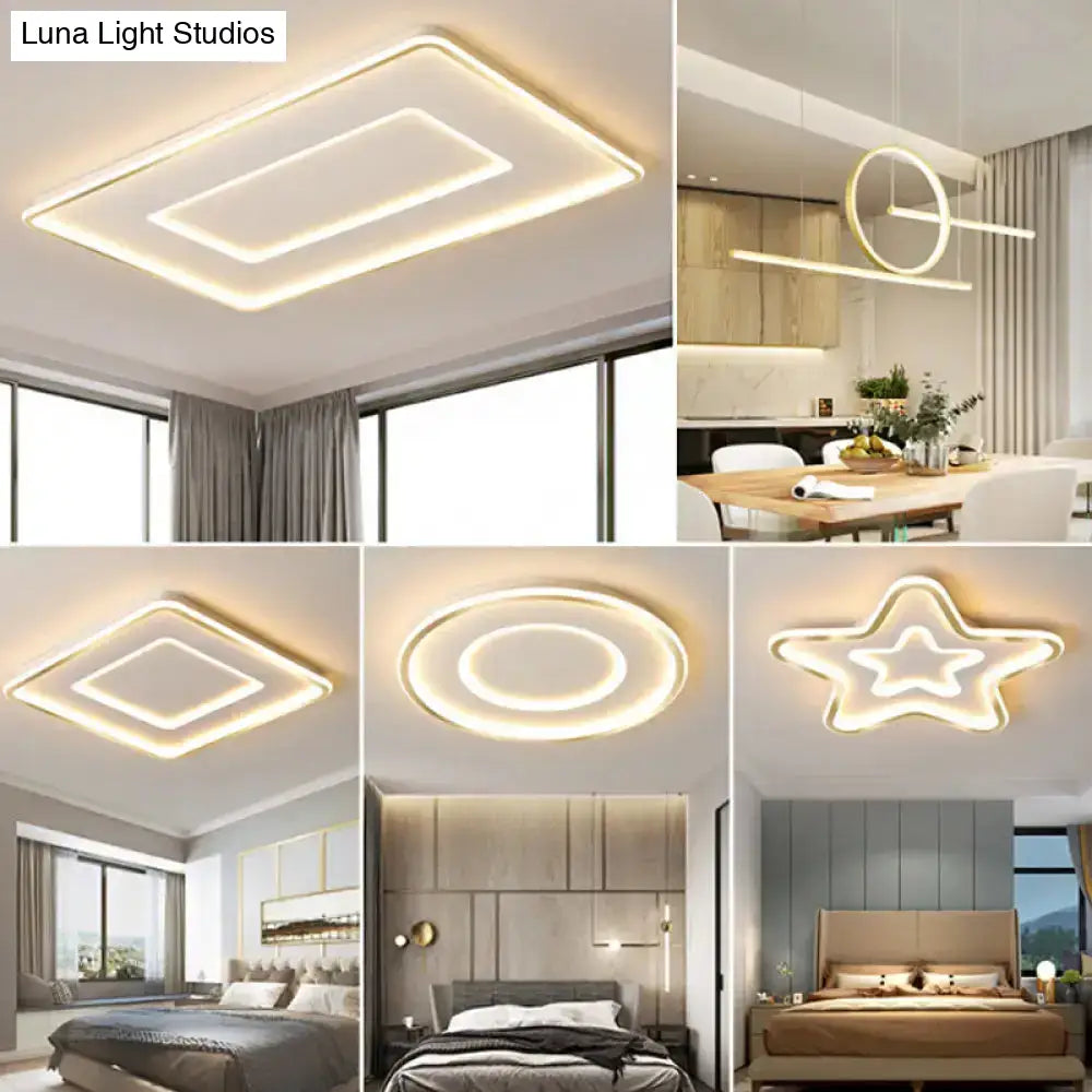 Contemporary Metal Polished Gold Led Ceiling Mount Lamp - Extra Thin Flush Light For Baby Room