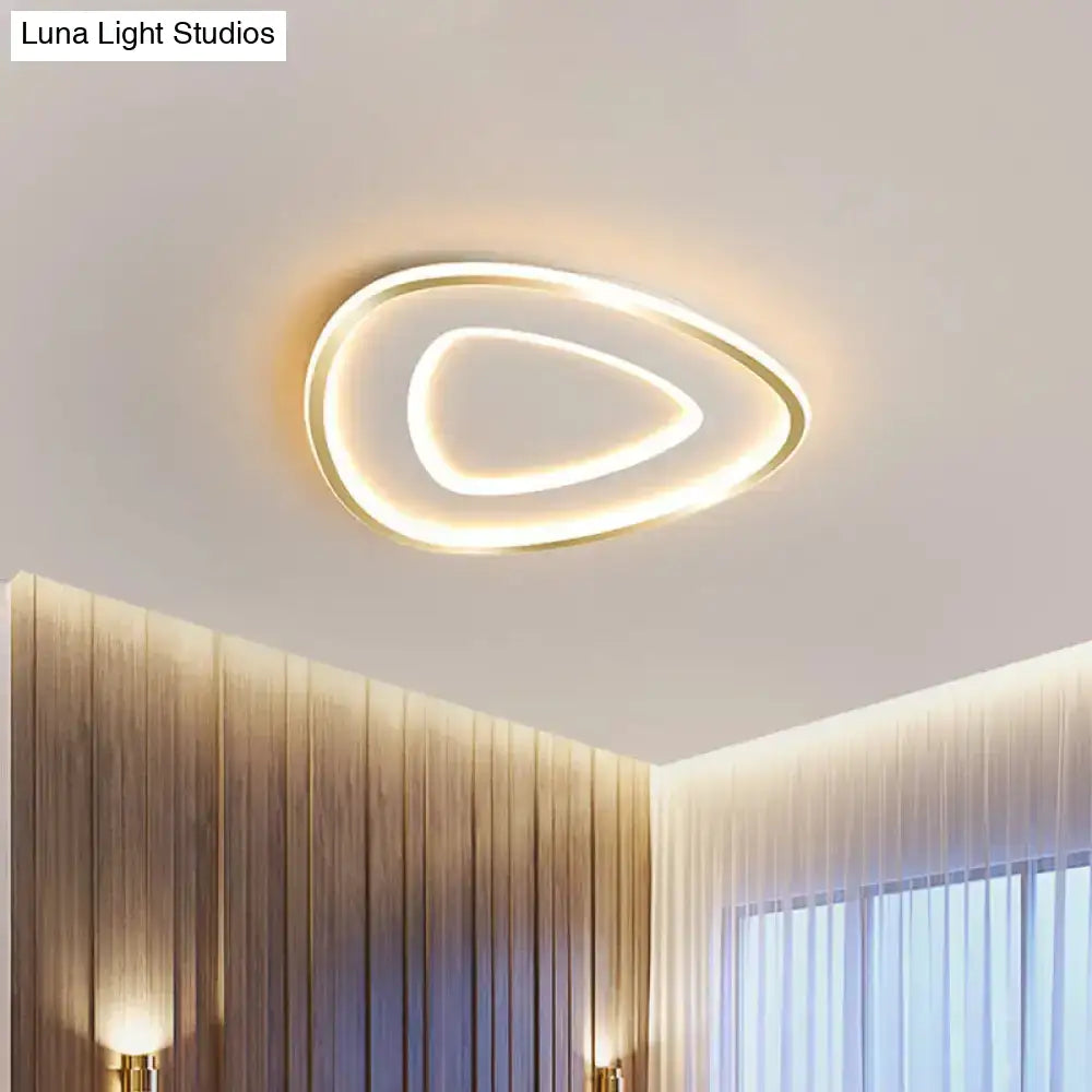 Contemporary Metal Polished Gold Led Ceiling Mount Lamp - Extra Thin Flush Light For Baby Room