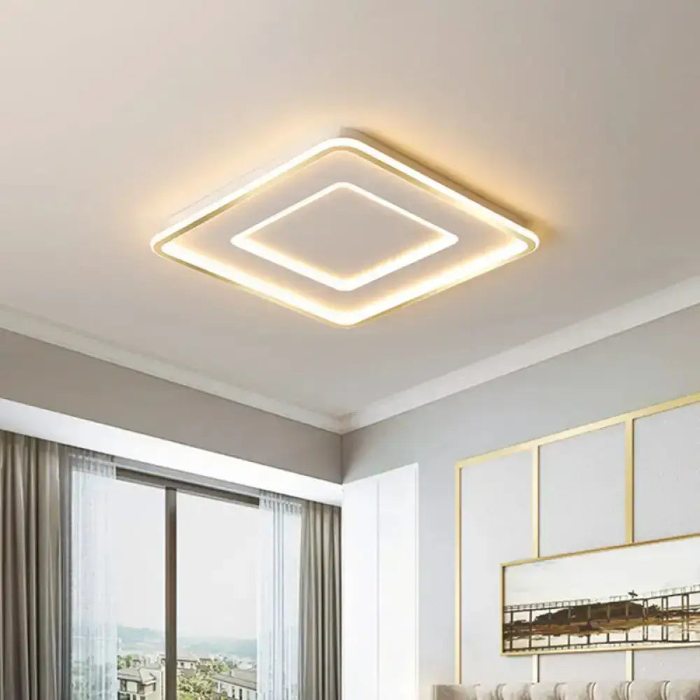 Contemporary Metal Polished Gold Led Ceiling Mount Lamp - Extra Thin Flush Light For Baby Room /