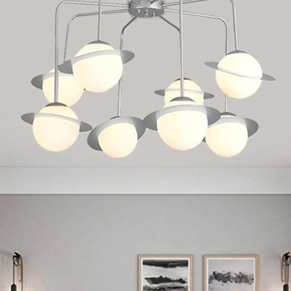 Contemporary Metal Radial Chandelier With 8 Lights - Gold/Chrome Led Ceiling Lamp And Glass Globe