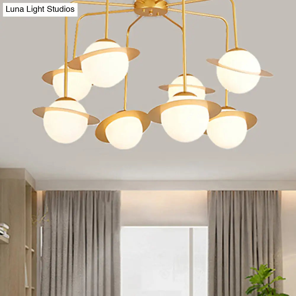 Contemporary Metal Radial Chandelier Lamp - 8-Light Gold/Chrome Led Ceiling Light Fixture With White