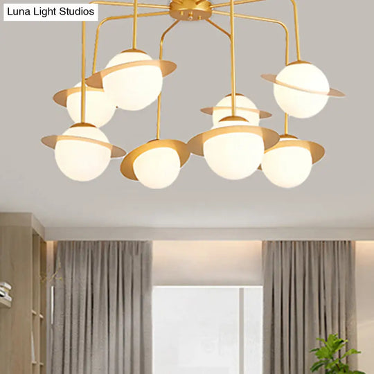 Contemporary Metal Radial Chandelier With 8 Lights - Gold/Chrome Led Ceiling Lamp And Glass Globe