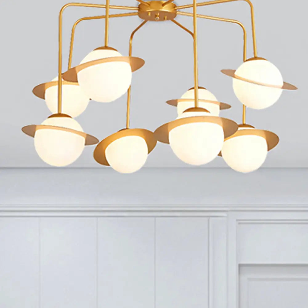 Contemporary Metal Radial Chandelier With 8 Lights - Gold/Chrome Led Ceiling Lamp And Glass Globe