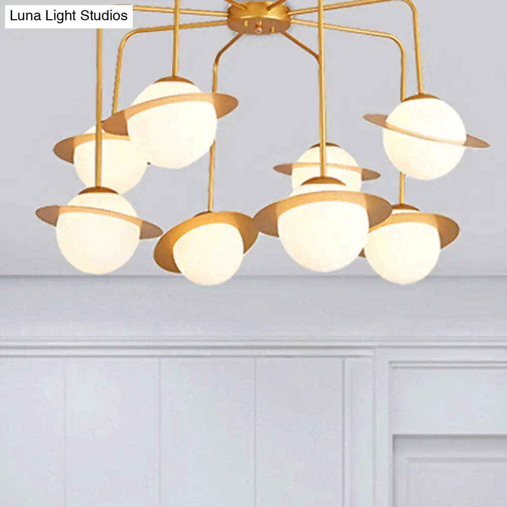 Contemporary Metal Radial Chandelier Lamp - 8-Light Gold/Chrome Led Ceiling Light Fixture With White