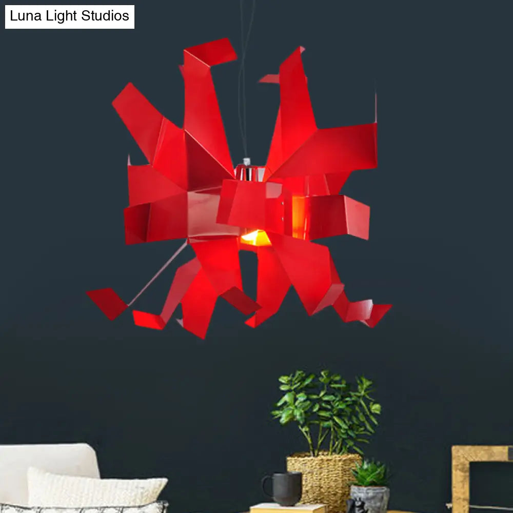 Red Metal Abstract Pendant Lamp - Contemporary Hanging Ceiling Light With 1 Bulb