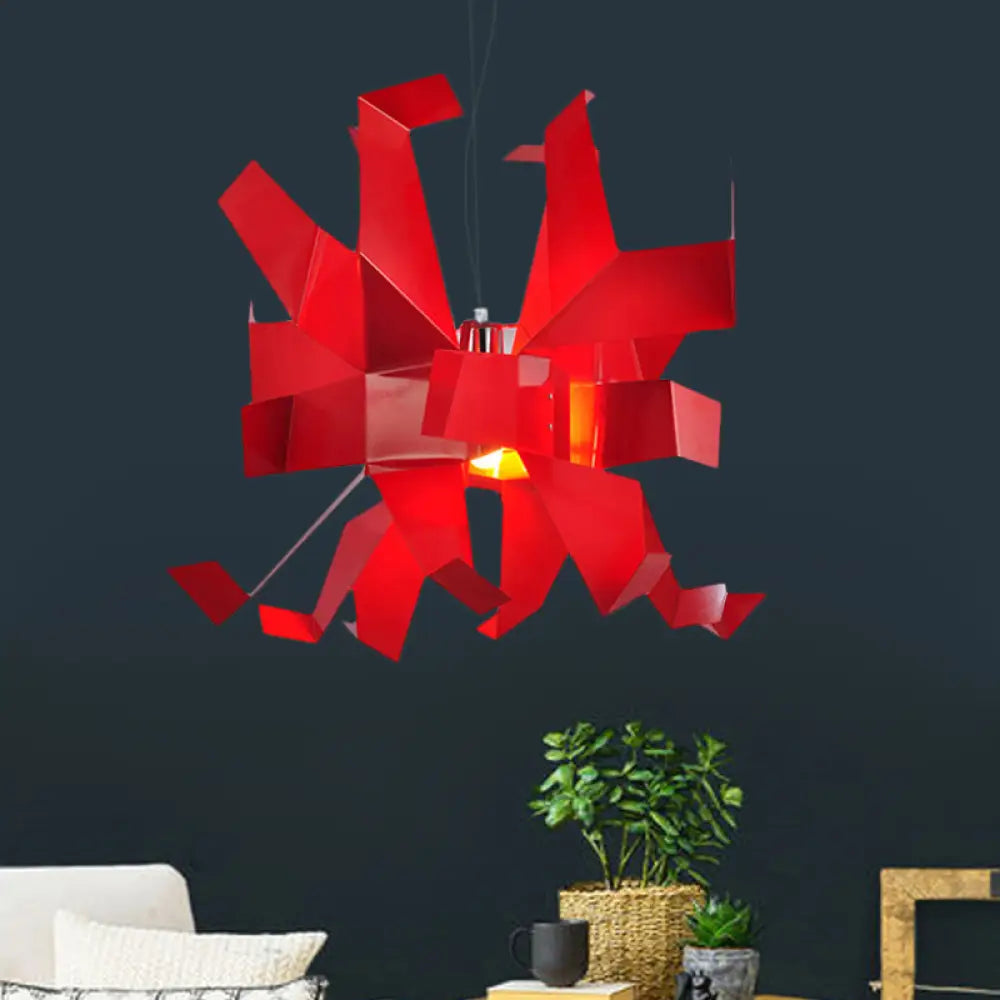 Contemporary Metal Red Pendant Lamp With Abstract Design And 1 Bulb