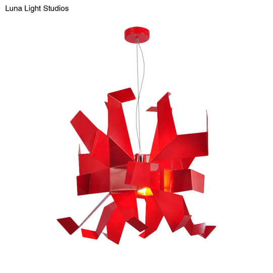 Red Metal Abstract Pendant Lamp - Contemporary Hanging Ceiling Light With 1 Bulb