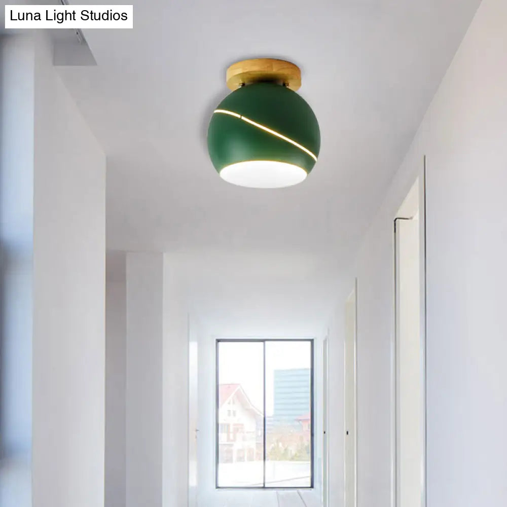 Contemporary Metal Spherical Flush Mount Ceiling Light - Green/Pink/Gray 1 Head Indoor Fixture Green