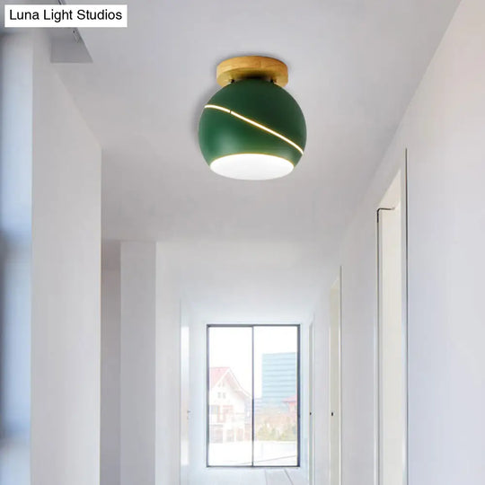 Contemporary Metal Spherical Flush Mount Ceiling Light - Green/Pink/Gray 1 Head Indoor Fixture Green