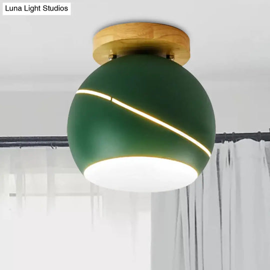 Contemporary Metal Spherical Flush Mount Ceiling Light - Green/Pink/Gray 1 Head Indoor Fixture