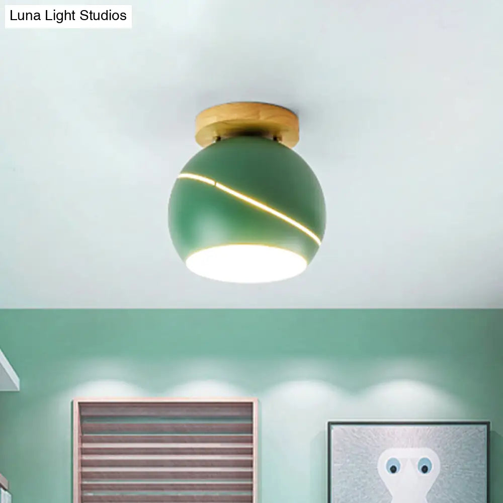 Contemporary Metal Spherical Flush Mount Ceiling Light - Green/Pink/Gray 1 Head Indoor Fixture