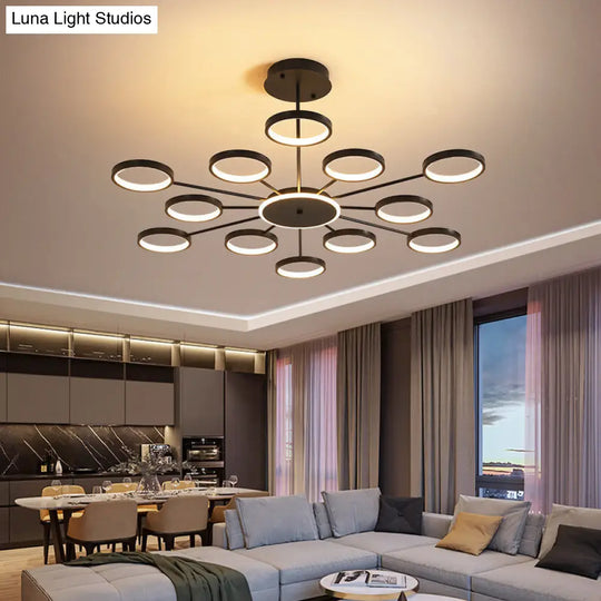 Contemporary Starburst Chandelier For Living Room - Metal Hanging Lamp Kit Black / 47.5 Third Gear