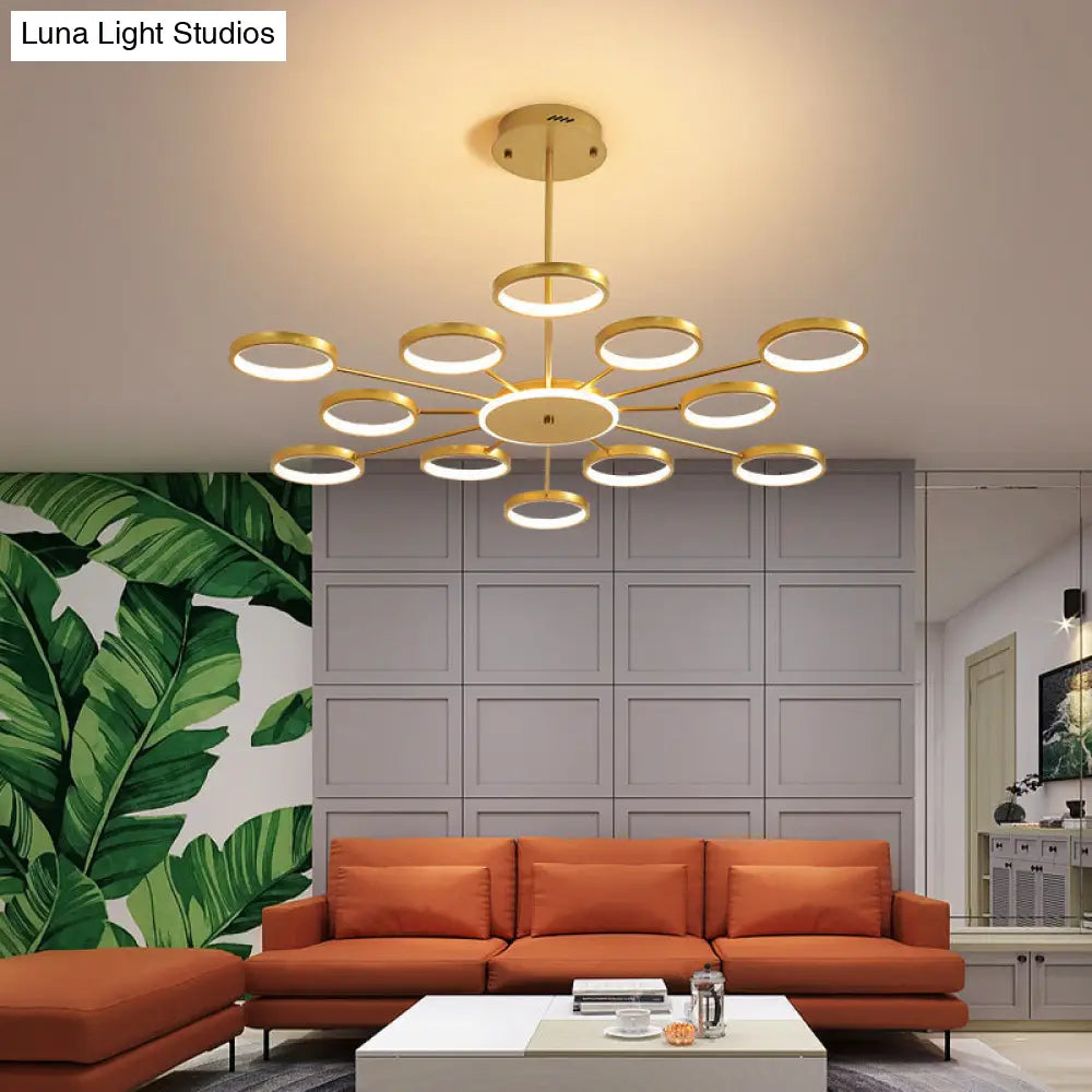 Contemporary Starburst Chandelier For Living Room - Metal Hanging Lamp Kit Gold / 47.5 Third Gear