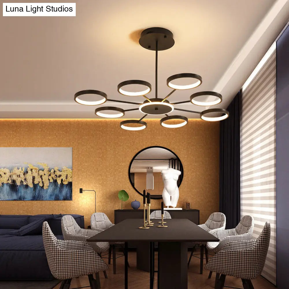 Contemporary Starburst Chandelier For Living Room - Metal Hanging Lamp Kit Black / 36.5 Third Gear