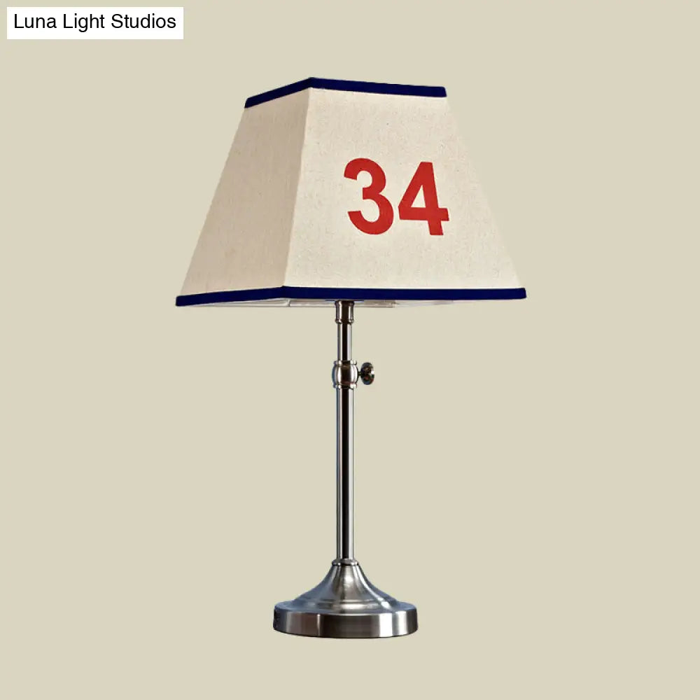 Contemporary Metal Table Lamp With Number Pattern For Bedroom - Beige Night Lighting