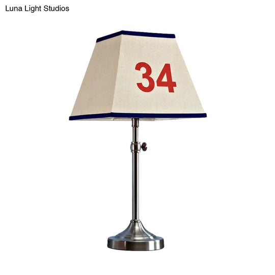 Contemporary Metal Table Lamp With Number Pattern For Bedroom - Beige Night Lighting