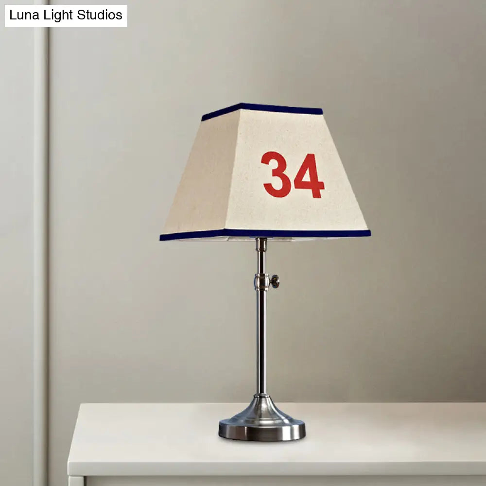 Contemporary Metal Table Lamp With Number Pattern For Bedroom - Beige Night Lighting