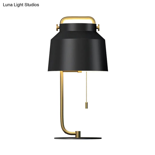 Contemporary Metal Tapered Drum Table Lamp In Black With Pull Chain - Perfect Bedroom Night Lighting