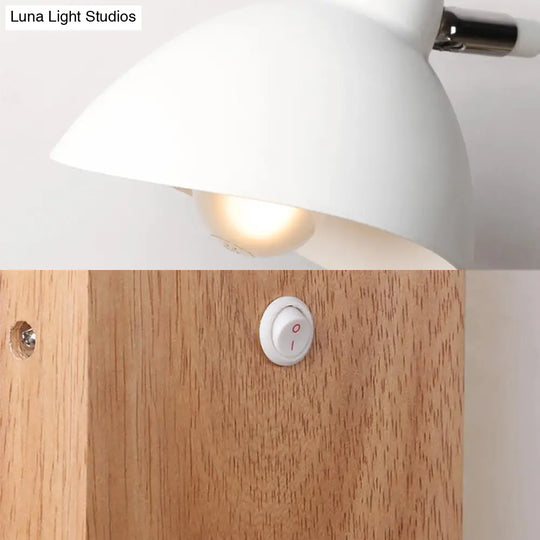 Contemporary Metal Wall Lamp - White Light Sconce With Square Wooden Backplate