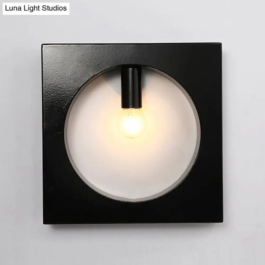 Contemporary Metal Wall Sconce Lamp With Squared/Rounded Shade - 1-Light Bathroom Lighting In