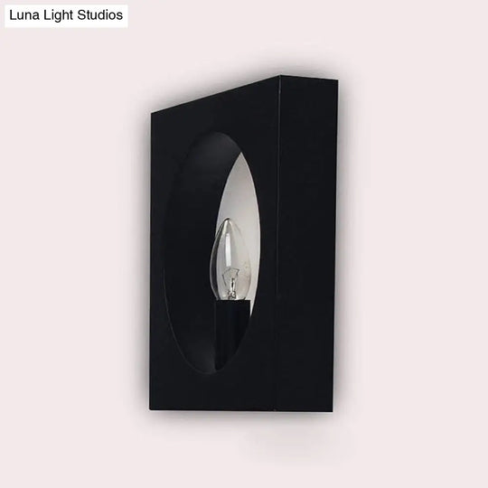 Contemporary Metal Wall Sconce Lamp With Squared/Rounded Shade - 1-Light Bathroom Lighting In